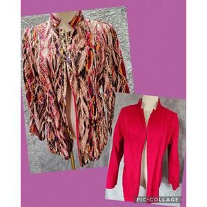 Chicos Jacket Size 1 Reversible‎ Abstract Southwestern Quilted Pockets Pink Med